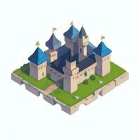 AI generated Isometric 3D Medieval Castle Building Icon Clip Art Sticker Decoration Simple Background photo