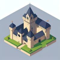 AI generated Isometric 3D Medieval Castle Building Icon Clip Art Sticker Decoration Simple Background photo