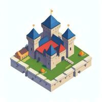 AI generated Isometric 3D Medieval Castle Building Icon Clip Art Sticker Decoration Simple Background photo