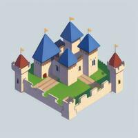 AI generated Isometric 3D Medieval Castle Building Icon Clip Art Sticker Decoration Simple Background photo