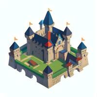 AI generated Isometric 3D Medieval Castle Building Icon Clip Art Sticker Decoration Simple Background photo