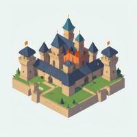 AI generated Isometric 3D Medieval Castle Building Icon Clip Art Sticker Decoration Simple Background photo