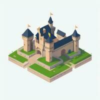 AI generated Isometric 3D Medieval Castle Building Icon Clip Art Sticker Decoration Simple Background photo