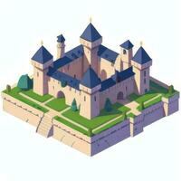 AI generated Isometric 3D Medieval Castle Building Icon Clip Art Sticker Decoration Simple Background photo