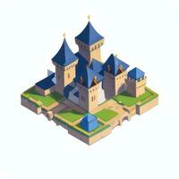 AI generated Isometric 3D Medieval Castle Building Icon Clip Art Sticker Decoration Simple Background photo