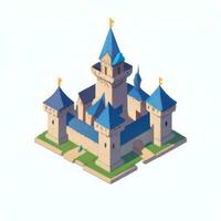 ai generado isométrica 3d medieval castillo edificio icono acortar Arte pegatina decoración sencillo antecedentes foto