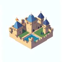 AI generated Isometric 3D Medieval Castle Building Icon Clip Art Sticker Decoration Simple Background photo