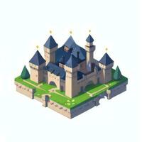 AI generated Isometric 3D Medieval Castle Building Icon Clip Art Sticker Decoration Simple Background photo