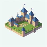 AI generated Isometric 3D Medieval Castle Building Icon Clip Art Sticker Decoration Simple Background photo