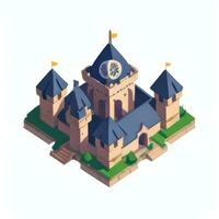 AI generated Isometric 3D Medieval Castle Building Icon Clip Art Sticker Decoration Simple Background photo