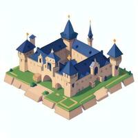 AI generated Isometric 3D Medieval Castle Building Icon Clip Art Sticker Decoration Simple Background photo