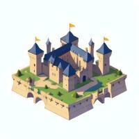 AI generated Isometric 3D Medieval Castle Building Icon Clip Art Sticker Decoration Simple Background photo