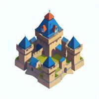 AI generated Isometric 3D Medieval Castle Building Icon Clip Art Sticker Decoration Simple Background photo