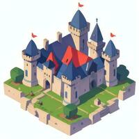 AI generated Isometric 3D Medieval Castle Building Icon Clip Art Sticker Decoration Simple Background photo