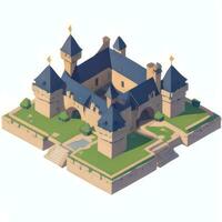 AI generated Isometric 3D Medieval Castle Building Icon Clip Art Sticker Decoration Simple Background photo