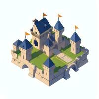 AI generated Isometric 3D Medieval Castle Building Icon Clip Art Sticker Decoration Simple Background photo