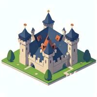 AI generated Isometric 3D Medieval Castle Building Icon Clip Art Sticker Decoration Simple Background photo