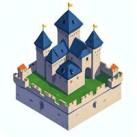 AI generated Isometric 3D Medieval Castle Building Icon Clip Art Sticker Decoration Simple Background photo