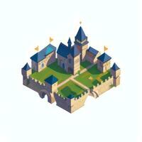 AI generated Isometric 3D Medieval Castle Building Icon Clip Art Sticker Decoration Simple Background photo