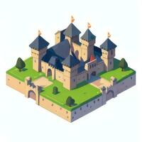 AI generated Isometric 3D Medieval Castle Building Icon Clip Art Sticker Decoration Simple Background photo