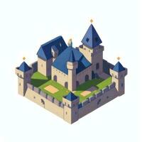 AI generated Isometric 3D Medieval Castle Building Icon Clip Art Sticker Decoration Simple Background photo