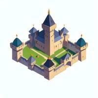 AI generated Isometric 3D Medieval Castle Building Icon Clip Art Sticker Decoration Simple Background photo