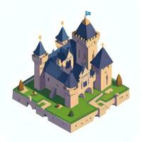 AI generated Isometric 3D Medieval Castle Building Icon Clip Art Sticker Decoration Simple Background photo