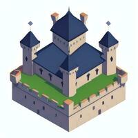 AI generated Isometric 3D Medieval Castle Building Icon Clip Art Sticker Decoration Simple Background photo