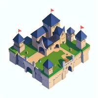 AI generated Isometric 3D Medieval Castle Building Icon Clip Art Sticker Decoration Simple Background photo