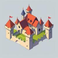 AI generated Isometric 3D Medieval Castle Building Icon Clip Art Sticker Decoration Simple Background photo