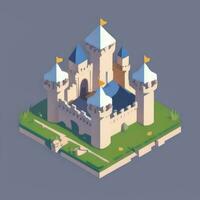 AI generated Isometric 3D Medieval Castle Building Icon Clip Art Sticker Decoration Simple Background photo