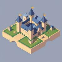 AI generated Isometric 3D Medieval Castle Building Icon Clip Art Sticker Decoration Simple Background photo