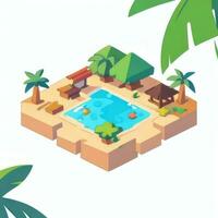 AI generated Isometric 3D Tropical Island Building Icon Clip Art Sticker Decoration Simple Background photo