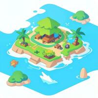 AI generated Isometric 3D Tropical Island Building Icon Clip Art Sticker Decoration Simple Background photo
