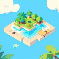 AI generated Isometric 3D Tropical Island Building Icon Clip Art Sticker Decoration Simple Background photo