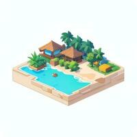 AI generated Isometric 3D Tropical Island Building Icon Clip Art Sticker Decoration Simple Background photo