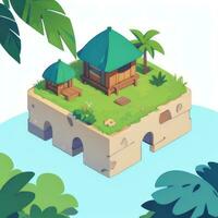 AI generated Isometric 3D Tropical Island Building Icon Clip Art Sticker Decoration Simple Background photo