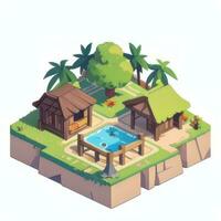 AI generated Isometric 3D Tropical Island Building Icon Clip Art Sticker Decoration Simple Background photo