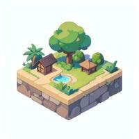 AI generated Isometric 3D Tropical Island Building Icon Clip Art Sticker Decoration Simple Background photo