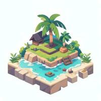 AI generated Isometric 3D Tropical Island Building Icon Clip Art Sticker Decoration Simple Background photo