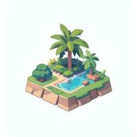 AI generated Isometric 3D Tropical Island Building Icon Clip Art Sticker Decoration Simple Background photo