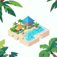 AI generated Isometric 3D Tropical Island Building Icon Clip Art Sticker Decoration Simple Background photo