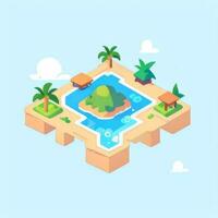 AI generated Isometric 3D Tropical Island Building Icon Clip Art Sticker Decoration Simple Background photo