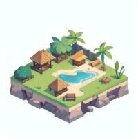 AI generated Isometric 3D Tropical Island Building Icon Clip Art Sticker Decoration Simple Background photo