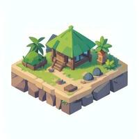 AI generated Isometric 3D Tropical Island Building Icon Clip Art Sticker Decoration Simple Background photo