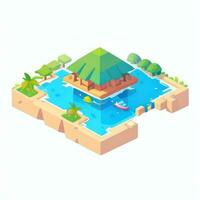 AI generated Isometric 3D Tropical Island Building Icon Clip Art Sticker Decoration Simple Background photo