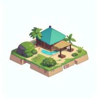 AI generated Isometric 3D Tropical Island Building Icon Clip Art Sticker Decoration Simple Background photo