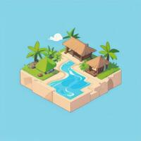 AI generated Isometric 3D Tropical Island Building Icon Clip Art Sticker Decoration Simple Background photo