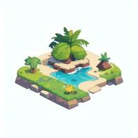 AI generated Isometric 3D Tropical Island Building Icon Clip Art Sticker Decoration Simple Background photo