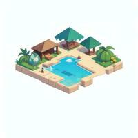 AI generated Isometric 3D Tropical Island Building Icon Clip Art Sticker Decoration Simple Background photo